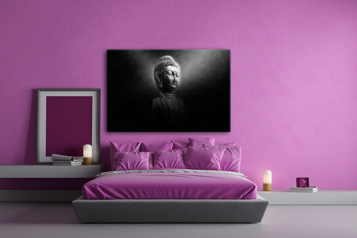 deyoli Dark Buddha Statur Format: 80x60 Effekt: Schwarz/Weiss als Leinwand, Motiv fertig gerahmt auf