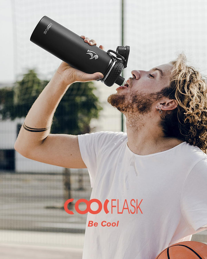 Coolflask Isolierte Wasserflasche 710 ml, Wasserflasche mit Strohhalm & 3 Deckeln, Isolierte trinkfl