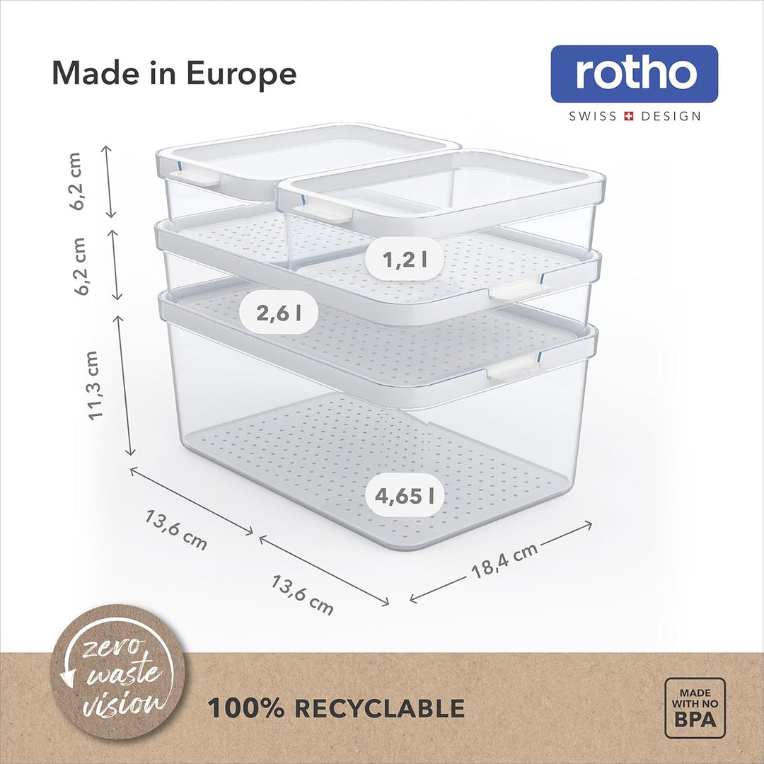 Rotho Cauma 4er-Set Kühlschrank Organizer | 3 Grössen | Vorratsdosen mit Deckel | spülmaschinenfest