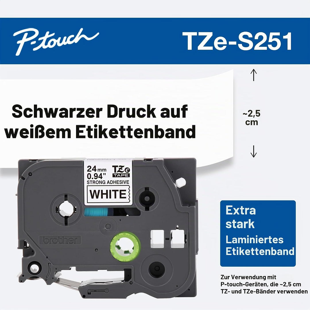 BROTHER Tze-S251 Schwarz auf Weiss 24mm Stark haftend, Schwarz auf Weiss 24mm Stark haftend