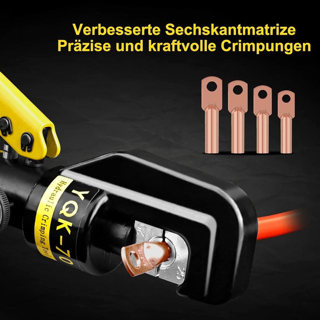 Brileine Hydraulische Crimpzange 4–70 mm² – Batteriekabelschuh Crimpzange mit 9 Crimpbacken für Kupf