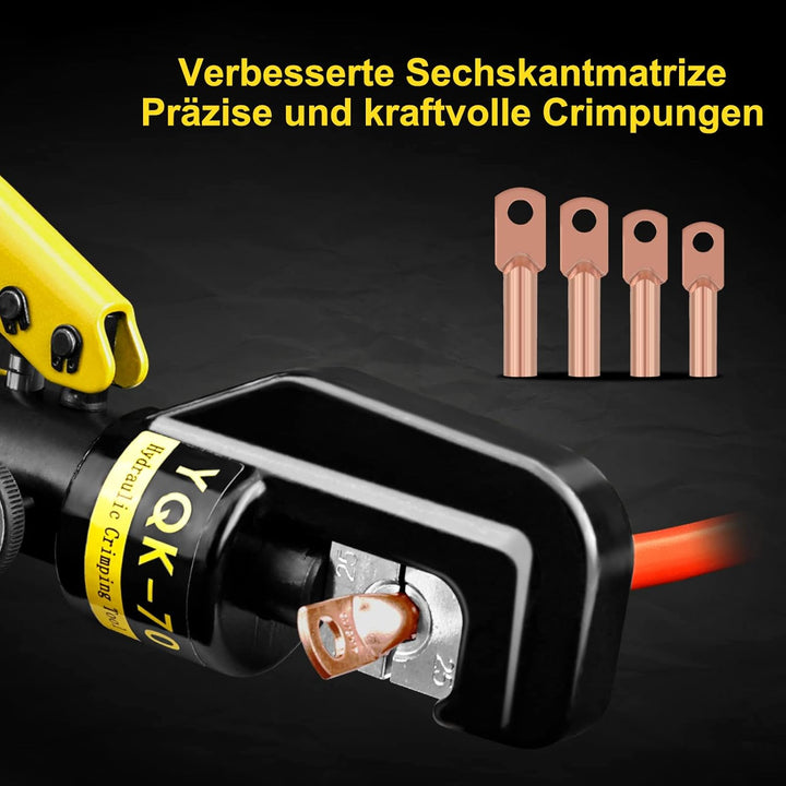Brileine Hydraulische Crimpzange 4–70 mm² – Batteriekabelschuh Crimpzange mit 9 Crimpbacken für Kupf