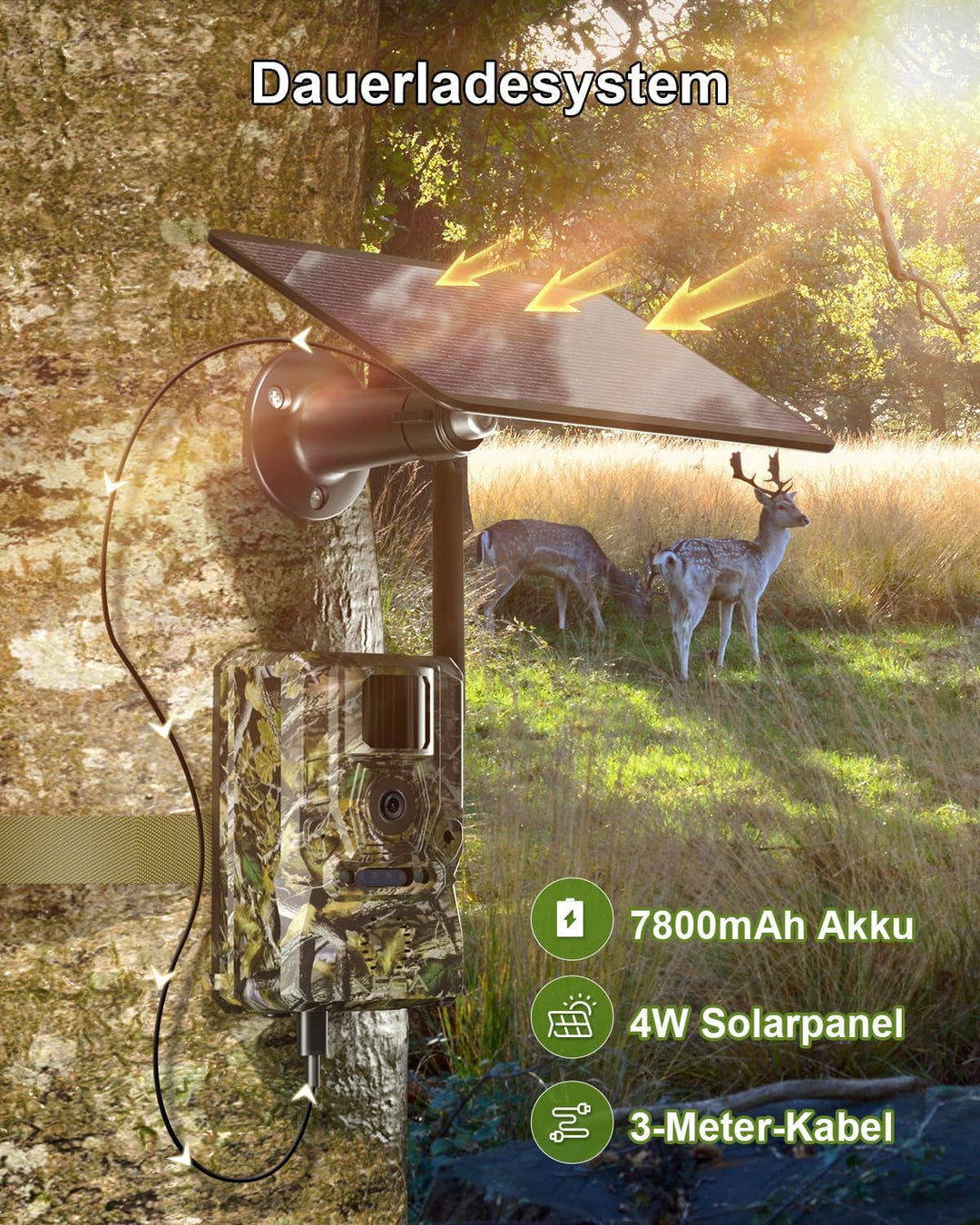 Xega 4G LTE Wildkamera mit Handyübertragung App & Bewegungsmelder, 2K Solar Überwachungskamera Ausse