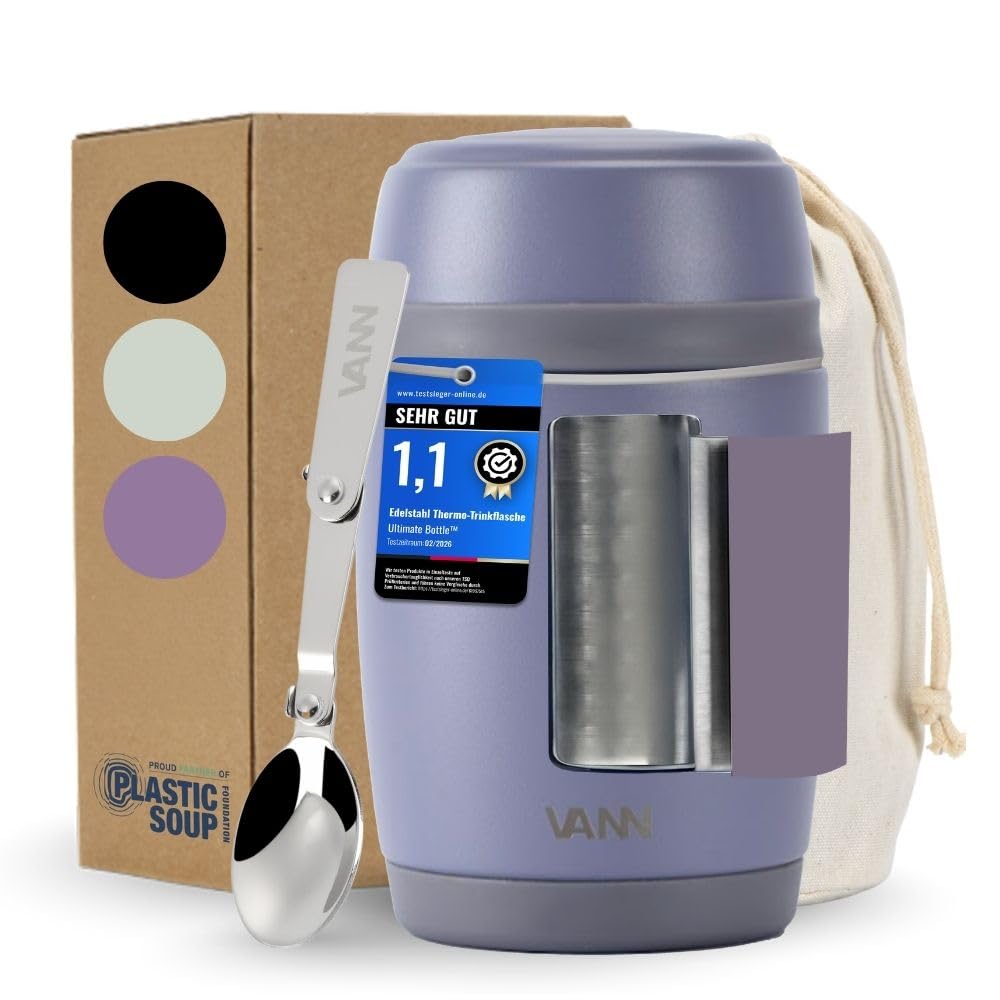VANN Thermobecher für Essen 450 ml – Thermobehälter [16h kalt, 9h warm] – Recycelte Edelstahl Thermo