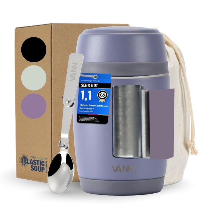VANN Thermobecher für Essen 450 ml – Thermobehälter [16h kalt, 9h warm] – Recycelte Edelstahl Thermo
