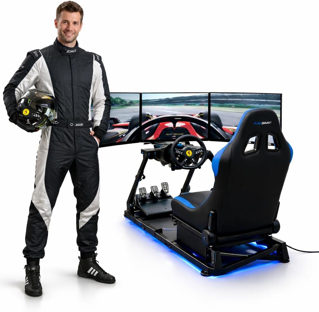 EGOTECH Smart Racing Seat Fahrsimulator mit eingebautem Sitz, zusammenklappbar, Fahrsimulator für Re