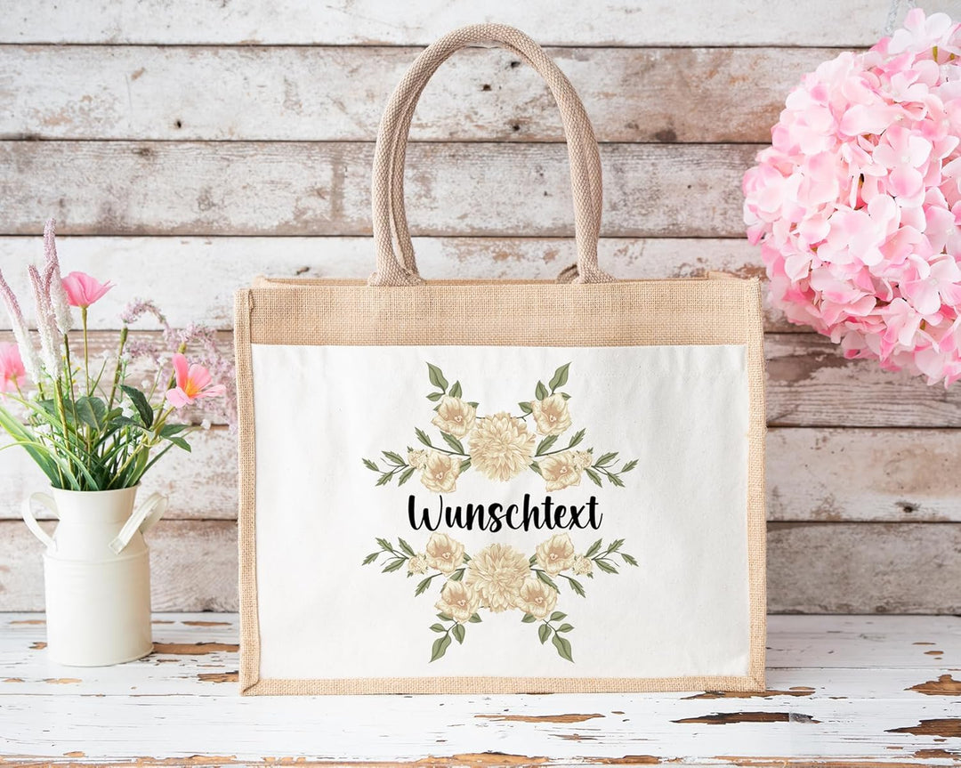 LIEBTASTISCH - Nachhaltige Jutetasche - Personalisierte Tasche mit Wunschtext - Geschenk - Einkaufst