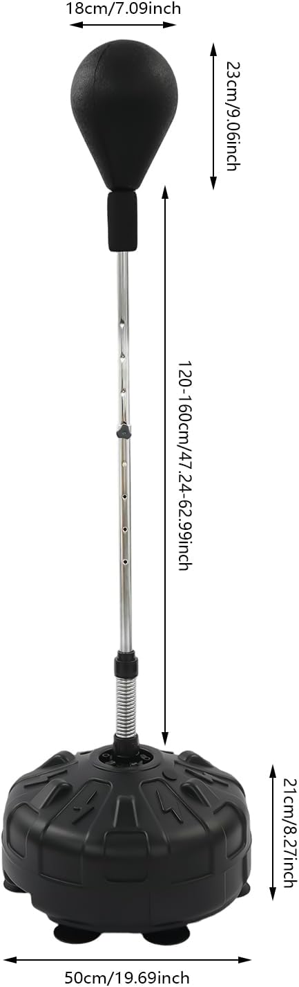 Punchingball Höhenverstellbar 120–160 cm, Stehender Boxstand mit 6 Saugnäpfen, 90° Rückprall & Stahl