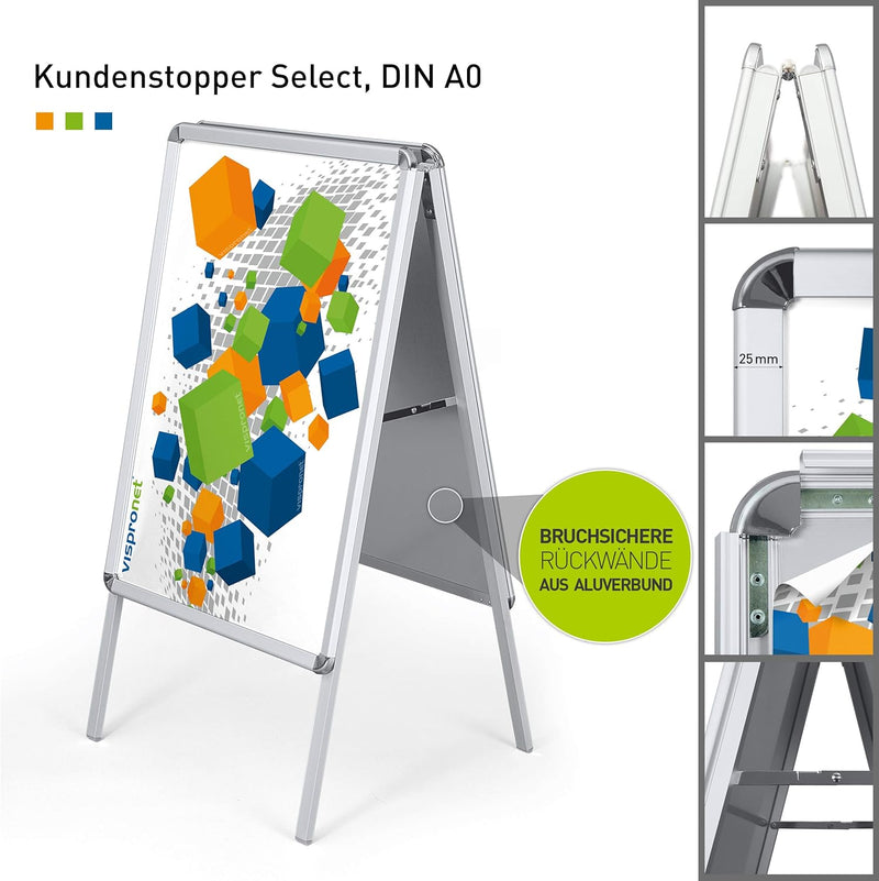 Vispronet hochwertiger Plakatständer DIN A0 - Kundenstopper, Werbetafel, Gehwegaufsteller Select - m