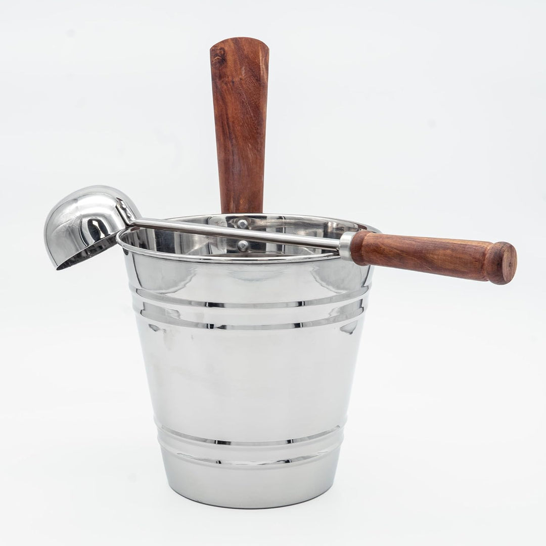 5L Saunakübel- und Kellenset – Edelstahlkübel und 44 cm Kelle mit Holzgriff, rostbeständiges Sauna-Z