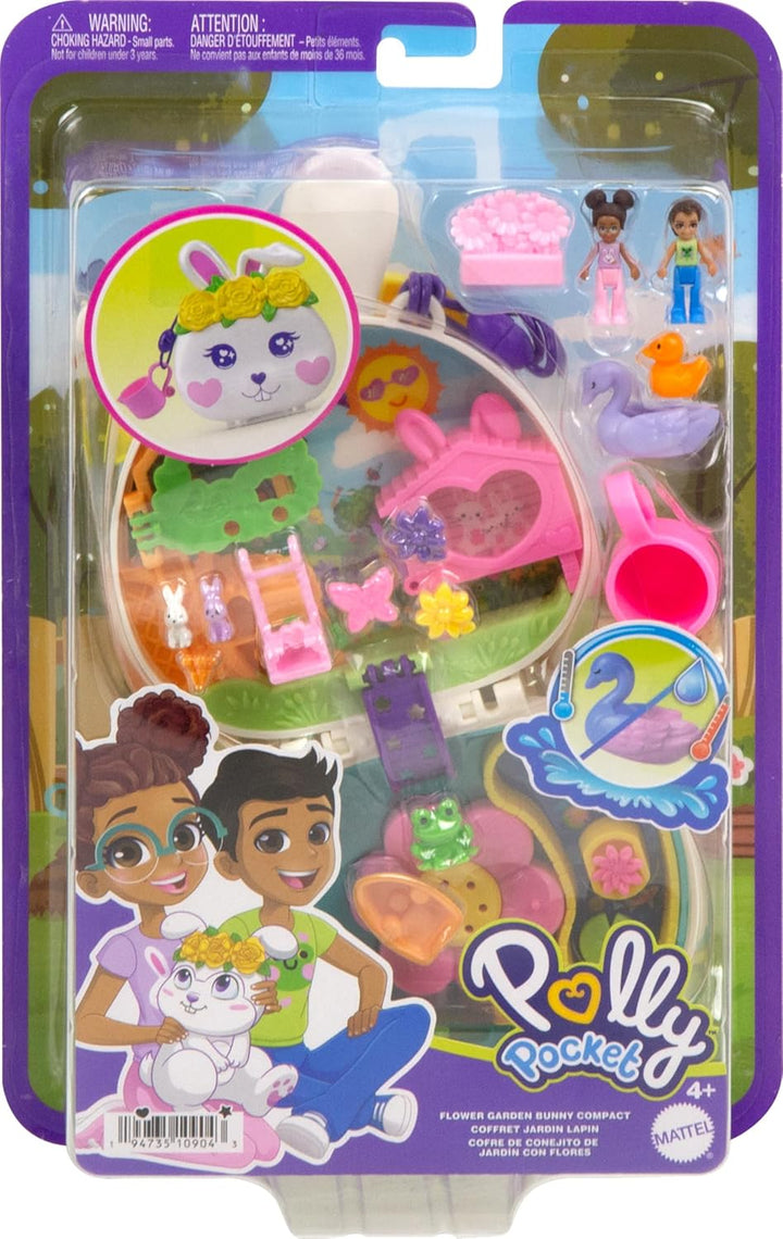 Polly Pocket Blumen-Häschen Schatulle - Spielset mit Wasserspass und Farbwechseleffekt, 2 Puppen, 12
