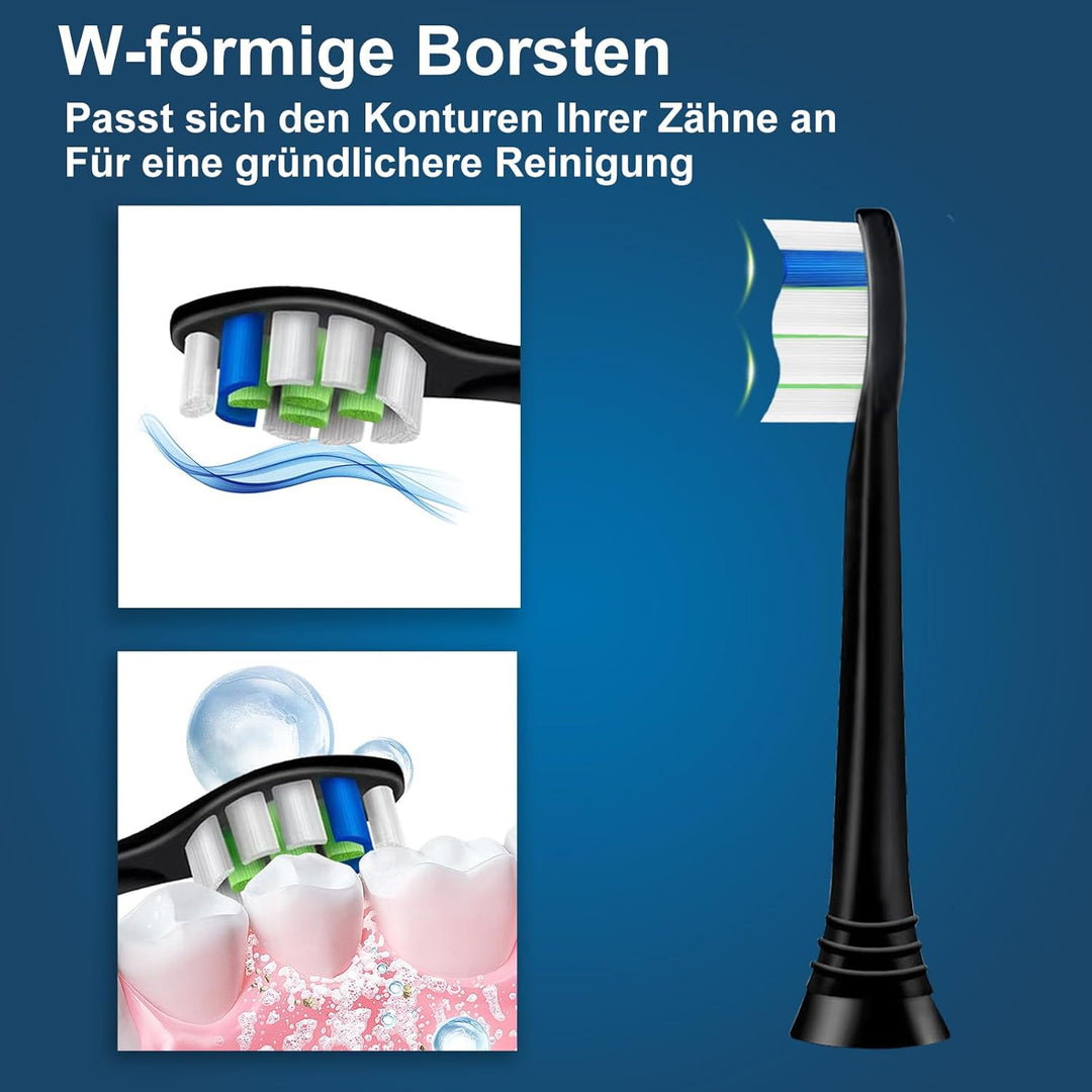 16er Precision Clean Ersatzbürsten Kompatibel mit Philips Sonicare Schallzahnbürste, 8er Schwarz und