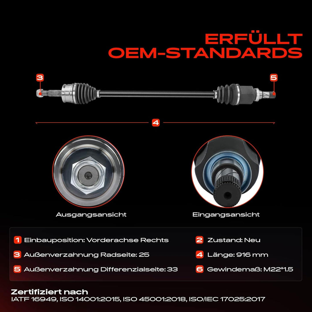 Frankberg Antriebswelle Vorne Rechts Kompatibel mit Colt VI Z2A Z3A 1.1L 1.3L 2004-2012 Forfour 454