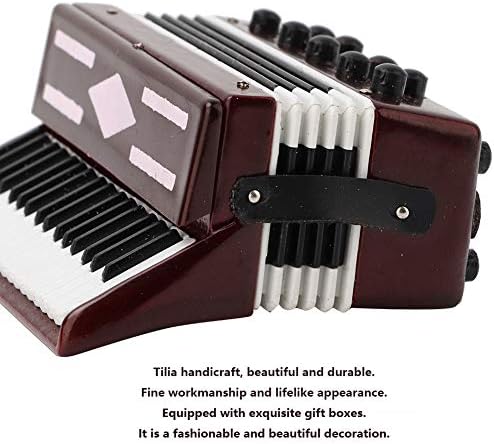 FTVOGUE Rotes Akkordeon Modell Miniatur Holz Instrumental Modell mit zarten Box Musikalisches Kinder