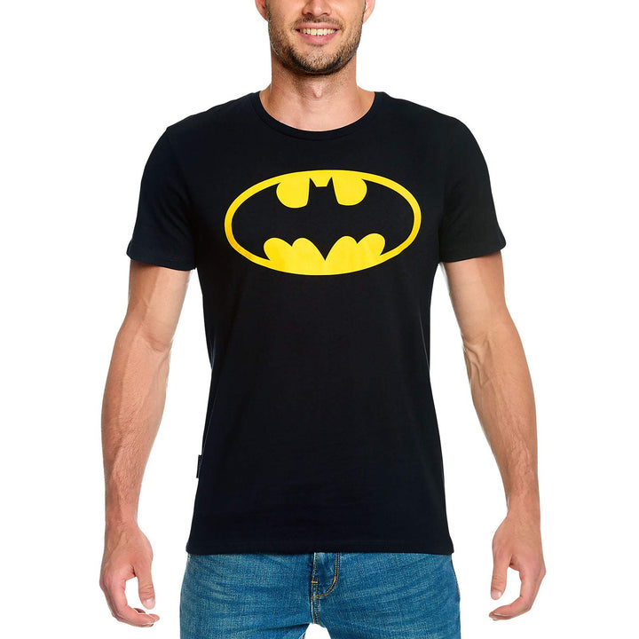 Elbenwald Batman T-Shirt Retro Logo Symbol Frontprint Baumwolle Herren Damen schwarz S Retro Logo, S