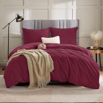 WAVVE Bettwäsche 220x240 3 teilig Weinrot Rot - Bettbezug 220 x 240 Set mit Kissenbezüge 65x65 cm, B
