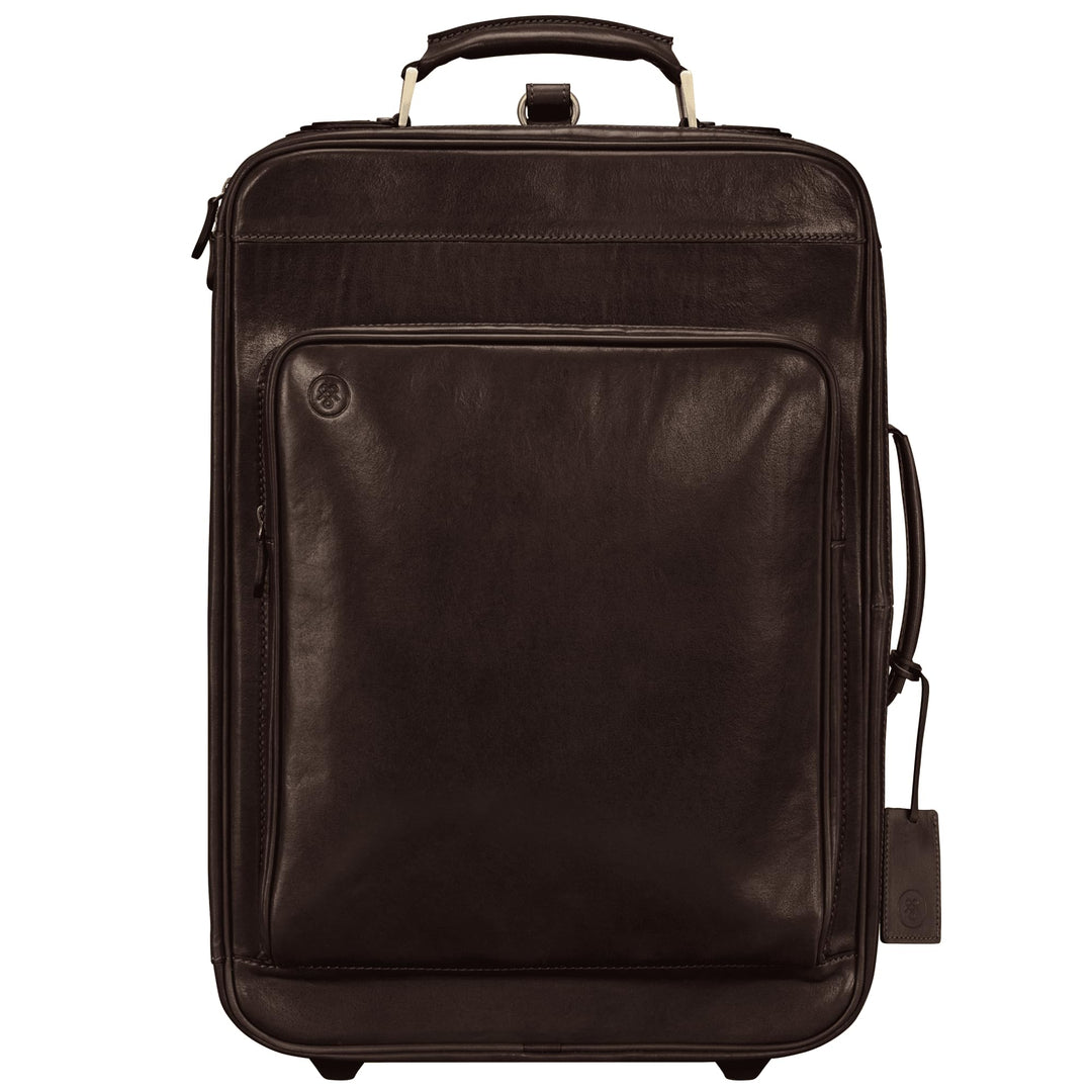 Maxwell-Scott Hochwertiger Herren Leder Trolley Koffer Piazzale in Dunkelbraun, Dunkelbraun