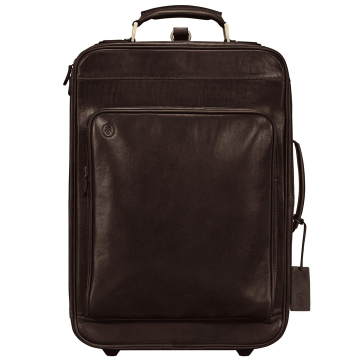 Maxwell-Scott Hochwertiger Herren Leder Trolley Koffer Piazzale in Dunkelbraun, Dunkelbraun