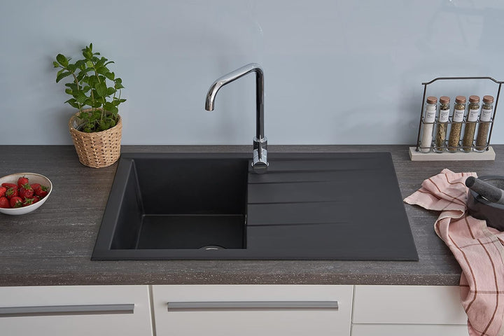 Respekta Mineralitespüle in Schwarz /1 Becken Einbauspüle in 80 x 50 cm Spülbecken geeignet für Unte