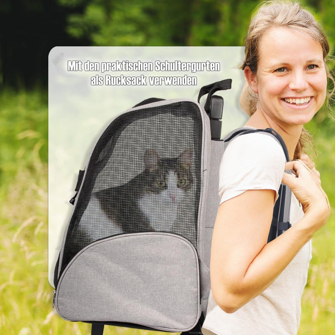 2IN1 Transporttasche mit Rollen bis 15kg Rucksack Trolley Hund Katze Hunderucksack Tasche (Melange-G