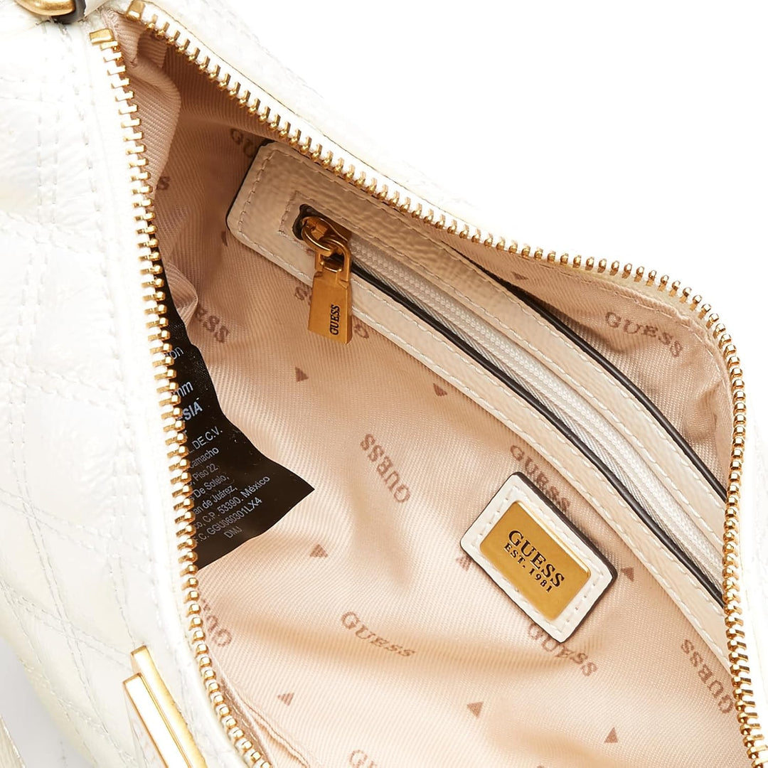 GUESS Damen Giully Top Zip Shoulder Schultertasche, Reissverschluss Oben, Elfenbein