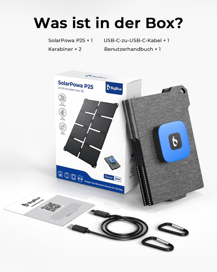 [Taschenformat] BigBlue 25W Mini Tragbar Solar Ladegerät, Faltbares Solarpanel mit USB-A & USB-C, Kl