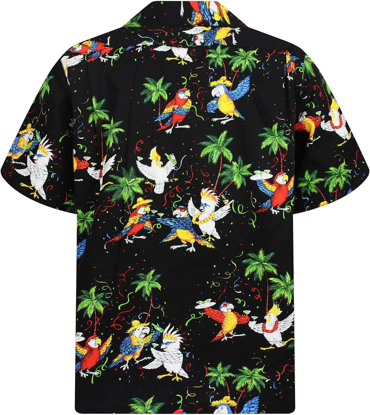 P.L.A. Pacific Legend Original Hawaiihemd, Kurzarm, Party Papageien, Schwarz, M