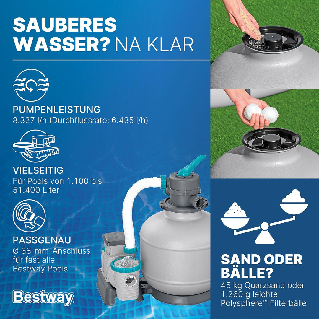 Bestway Sandfilteranlage mit Zeitschaltuhr 8.327 l/h, 280 W