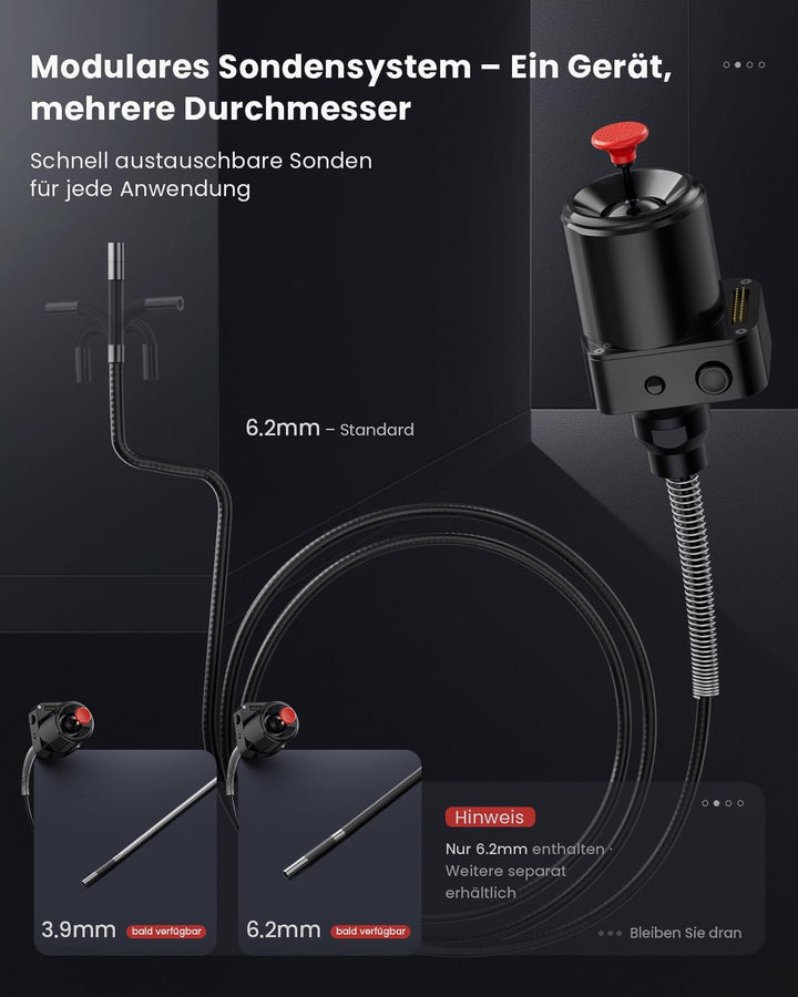 Ralcam Endoskopkamera mit Licht, Endoscope Camera mit 360° beweglichem Kopf, 6.2mm Sonde, 5" HD Bild
