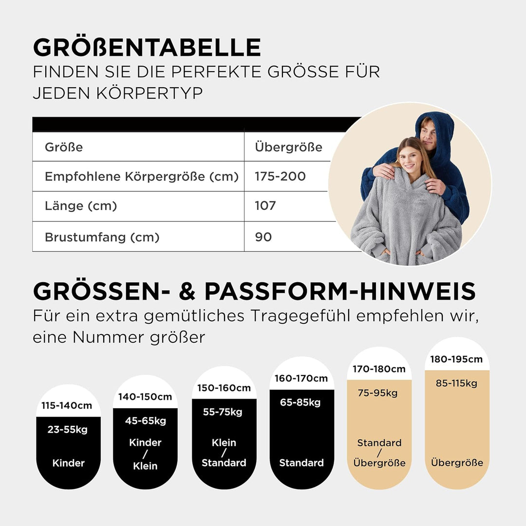BEDSURE Hoodie Decke mit Ärmeln Deckenpullover - Tragbare Decke zum Anziehen Erwachsene XXL, Übergro