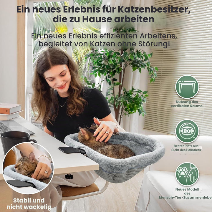 Katzen-Schreibtischbett – Ein-Klick-Faltung, versunkenes Design und platzsparendes halbrundes Katzen