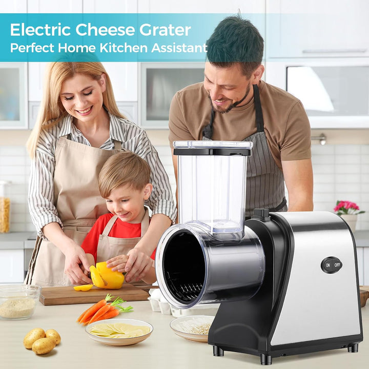 Profi Gemüsehobel Elektrisch 250W, 5-in-1 Edelstahl Gemüseschneider Küchenreibe mit 5 Klingen und Gr