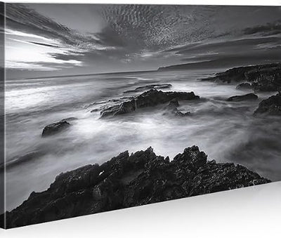 islandburner Bild Bilder auf Leinwand Atmo Strand Schwarz Weiss 1p XXL Poster Leinwandbild Wandbild