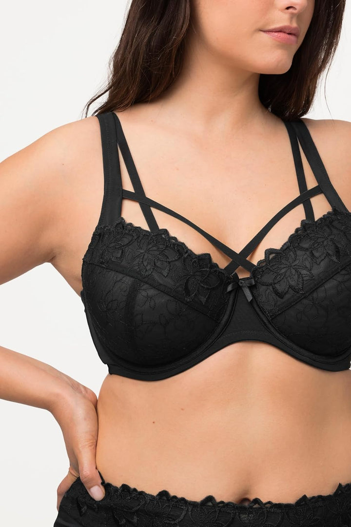 Ulla Popken Damen Bügel, Stickerei, Cup C-F BH 85C Schwarz, 85C Schwarz