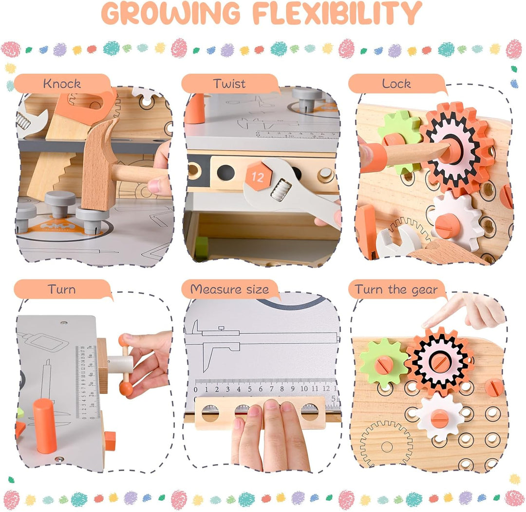 Kinderwerkbank aus Holz, Spielwerkzeuge Werkzeugbank aus Holz Multifunktions Simulationswartung Werk