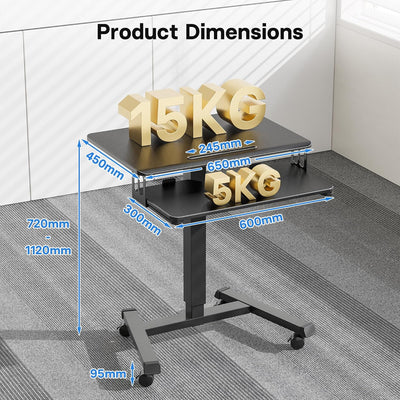 BONTEC Mobiler Schreibtisch mit 4 Rollen, Stehpult Höhenverstellbar 65×45cm Mobile Workstation, Lapt