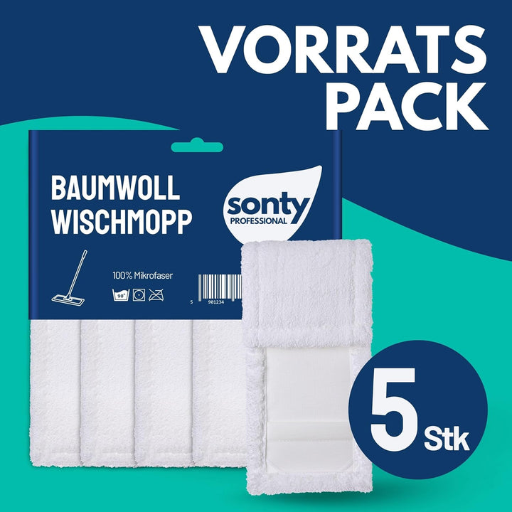 SONTY Profi Wischmopp Bezug 40 cm Mikrofaser – 5 Stück Wischbezug für Klapphalter | Wischmop für all