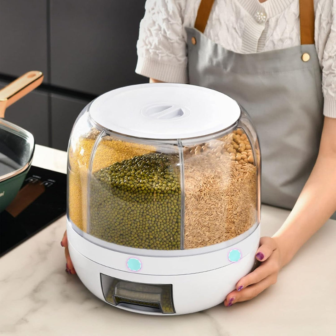 Vorratsdosen Müsli Aufbewahrungsbox, 5kg/10kg 6 Raster Kunststoff Trockenfutter Spender Reisbox 360°