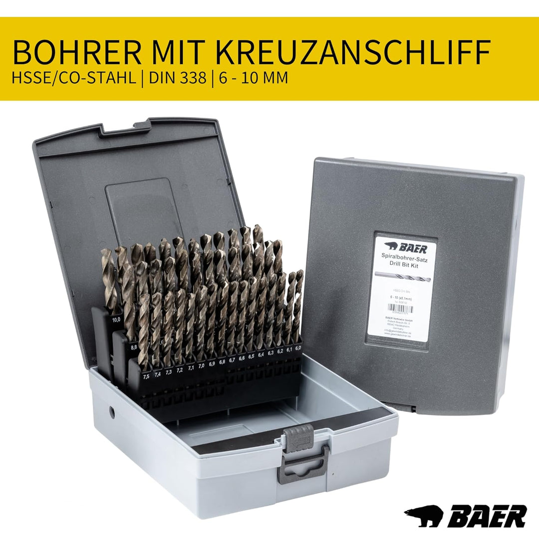 BAER HSSE Spiralbohrer Set (0,1mm steigend) 6-10 mm - Spiralbohrersatz aus hochlegiertem HSSE/Cobalt