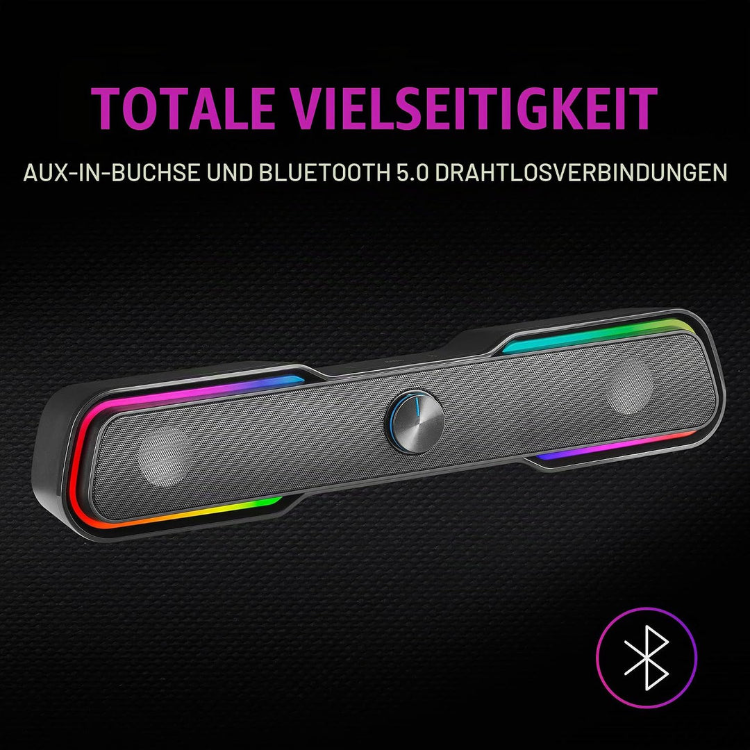 Mars Gaming MSBX Schwarz, RGB Soundbar, Bluethooth 5.0+Jack 3.5, DSP Sound 10W, MSBX