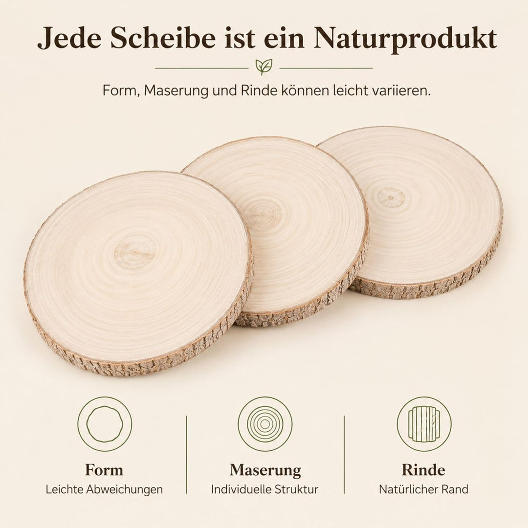 Holzscheiben Rund 20–23 cm 3 Stück Baumscheiben Tischdeko Hochzeit mit Rinde 15 mm Holzplatte Rund f