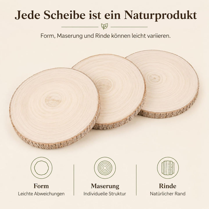 Holzscheiben Rund 20–23 cm 3 Stück Baumscheiben Tischdeko Hochzeit mit Rinde 15 mm Holzplatte Rund f