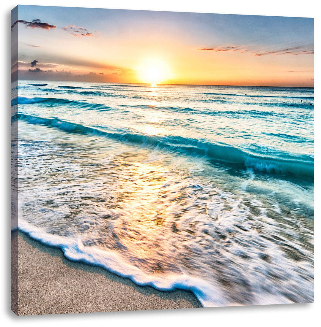 Meer bei Sonnenuntergang, Format: 70x70 auf Leinwand, XXL riesige Bilder fertig gerahmt mit Keilrahm