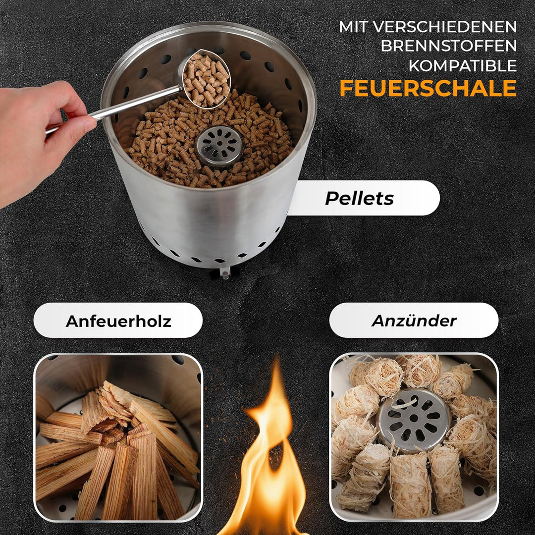 Oz & Oz Feuerschale Tischfeuer - Raucharmer Tischkamin für Pellets und Holz Feuerschalen für den Gar