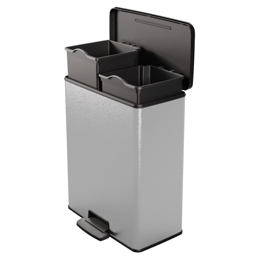 Curver Deco Bin Duo Tretmülleimer, Metallic Silber – Soft-Close-Deckel, 2 herausnehmbare 26L Eimer,