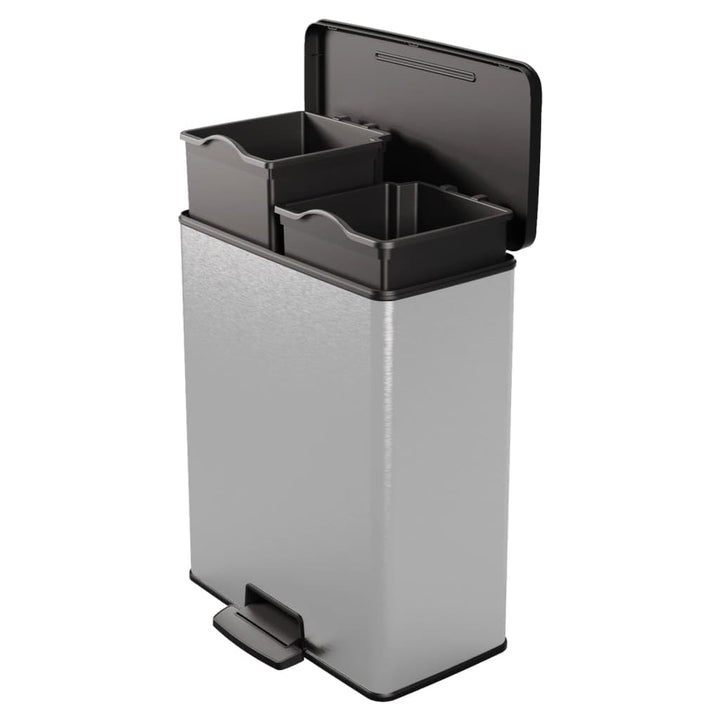Curver Deco Bin Duo Tretmülleimer, Metallic Silber – Soft-Close-Deckel, 2 herausnehmbare 26L Eimer,