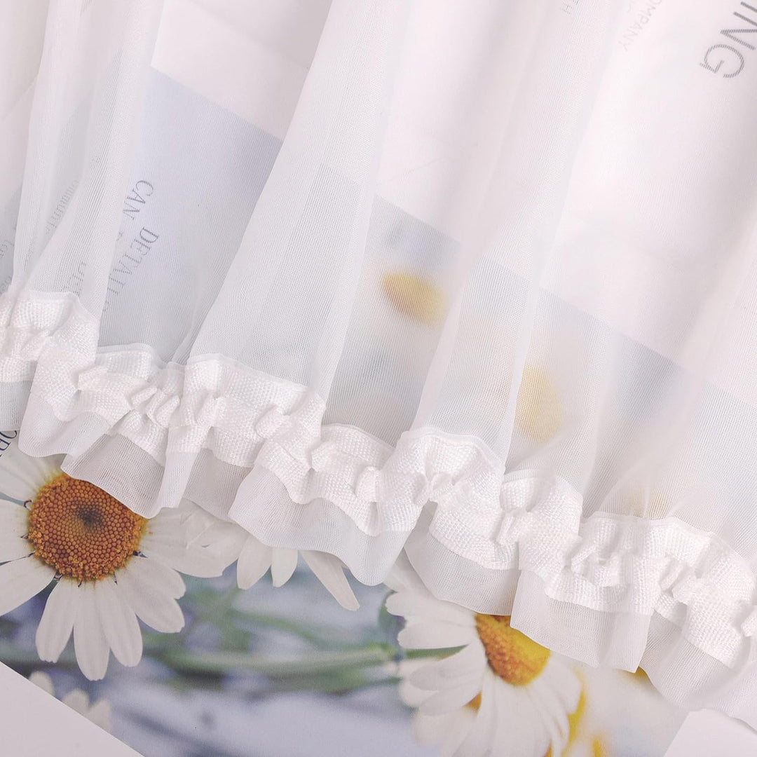 HongYa Stores Voile Gardine Schal Transparenter Vorhang mit Satinband Kräuselband H/B 225/450 cm Wei