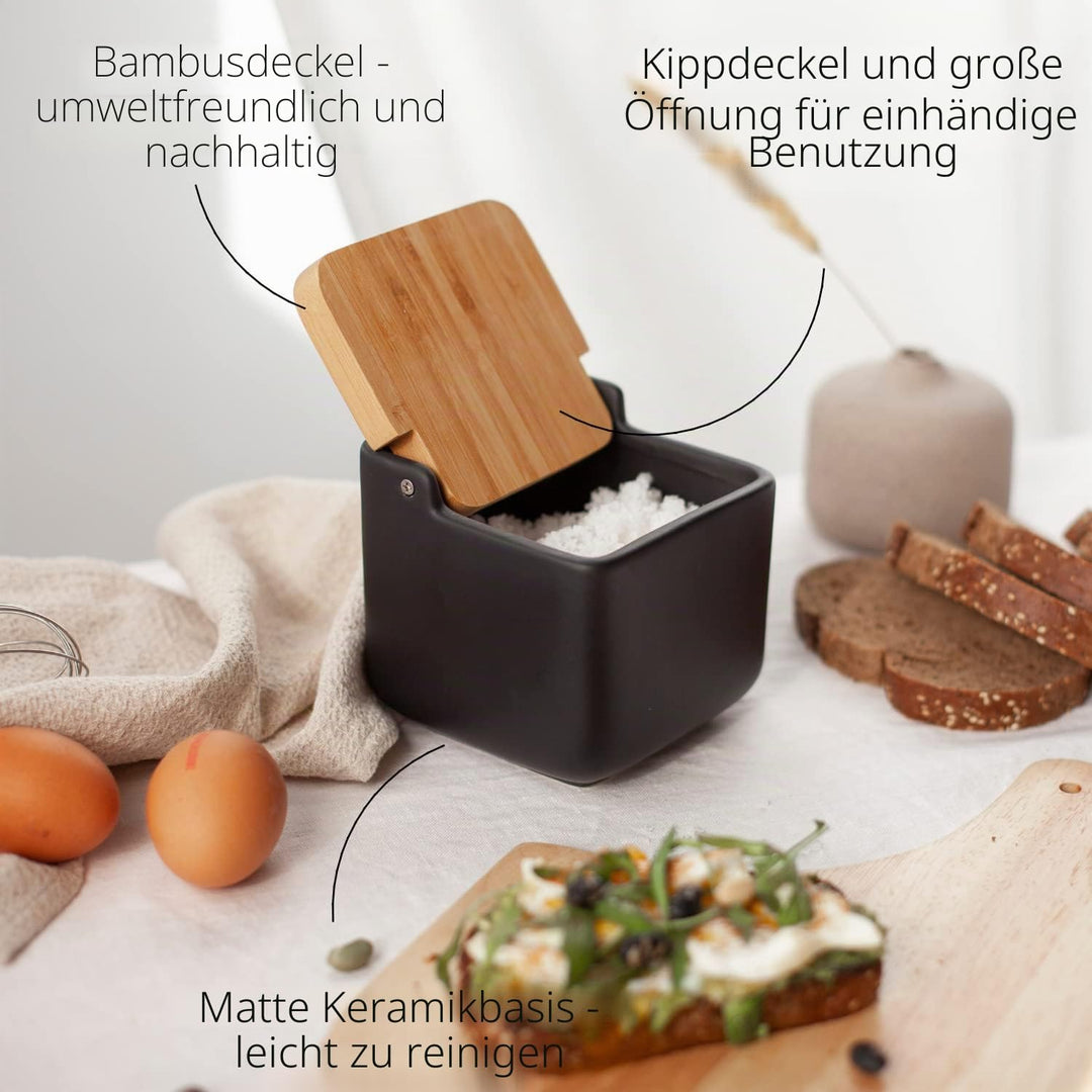 KOOK TIME Zubehör-Set für Küche - inkl. 1 x Salzdose mit deckel und 1 x Knoblauch Dose und 1 x Küche