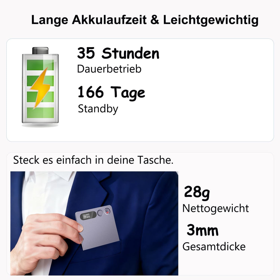 KI Digitales Diktiergerät Aufnahmegerät mit KI Transkription, Mindmap und Zusammenfassen Magnetisch