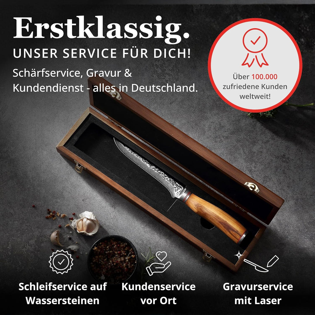 Zayiko Minami Olive Damast Filetiermesser 16,50 cm Klinge extrem scharf aus 67 Lagen I Damast Küchen